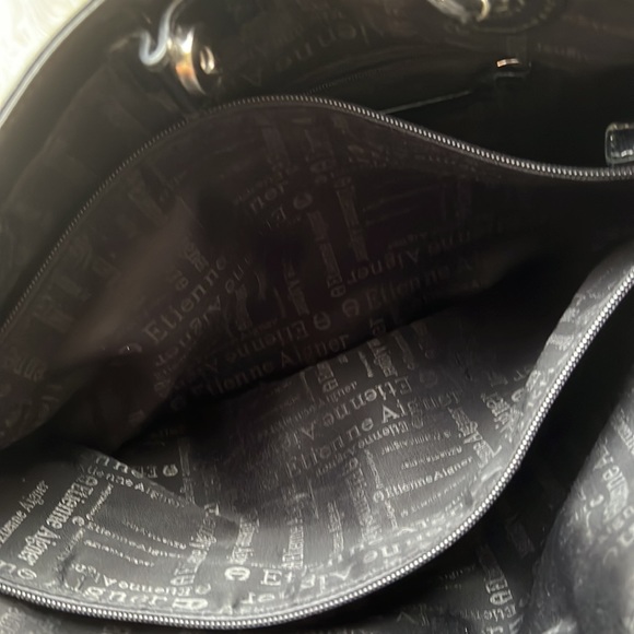 Etienne Aigner Patent Leather Signature Embossed Handbag Purse Black - Picture 8 of 11